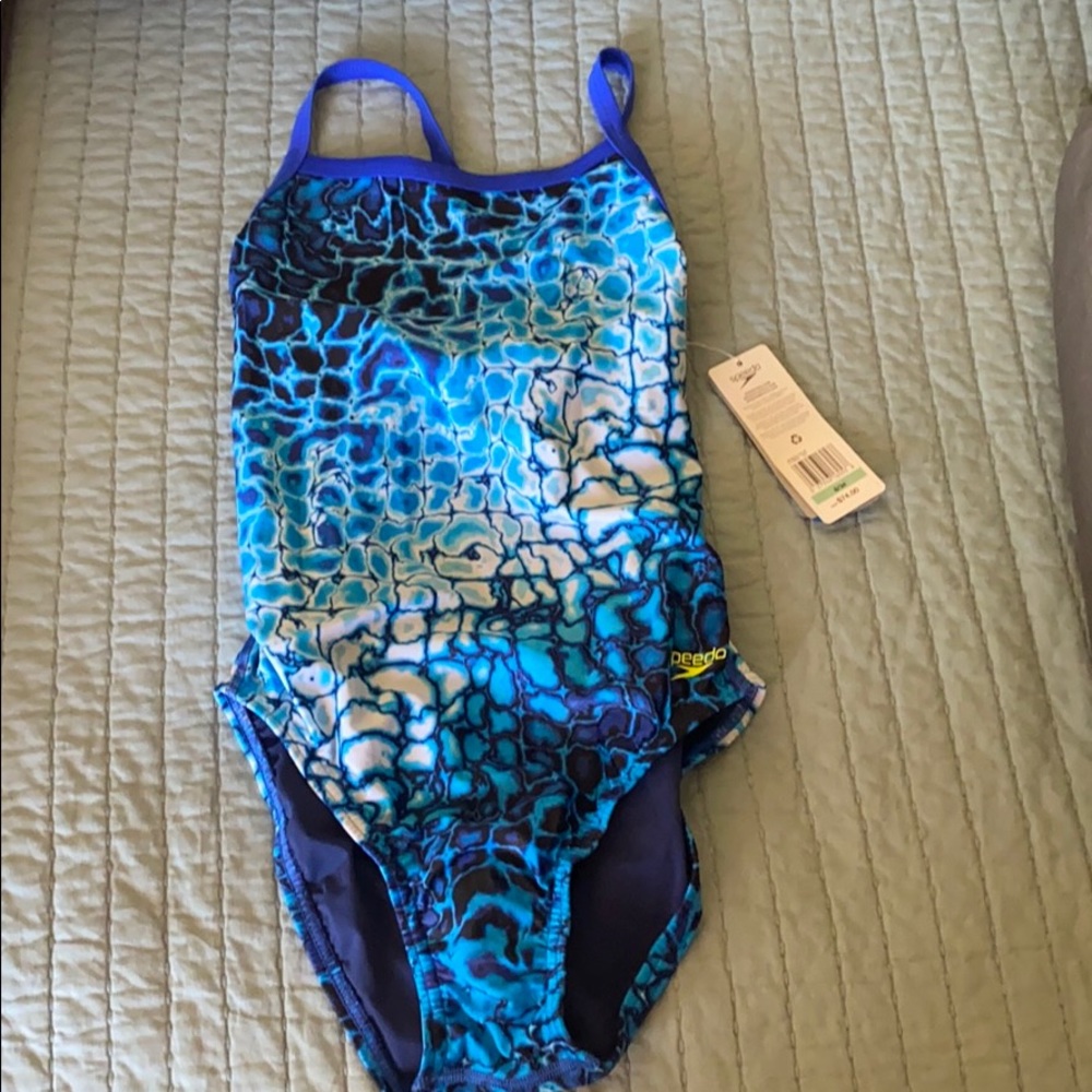 🌟 NWT Speedo Blue Competition Swimsuit Sz 34/8 🌟
